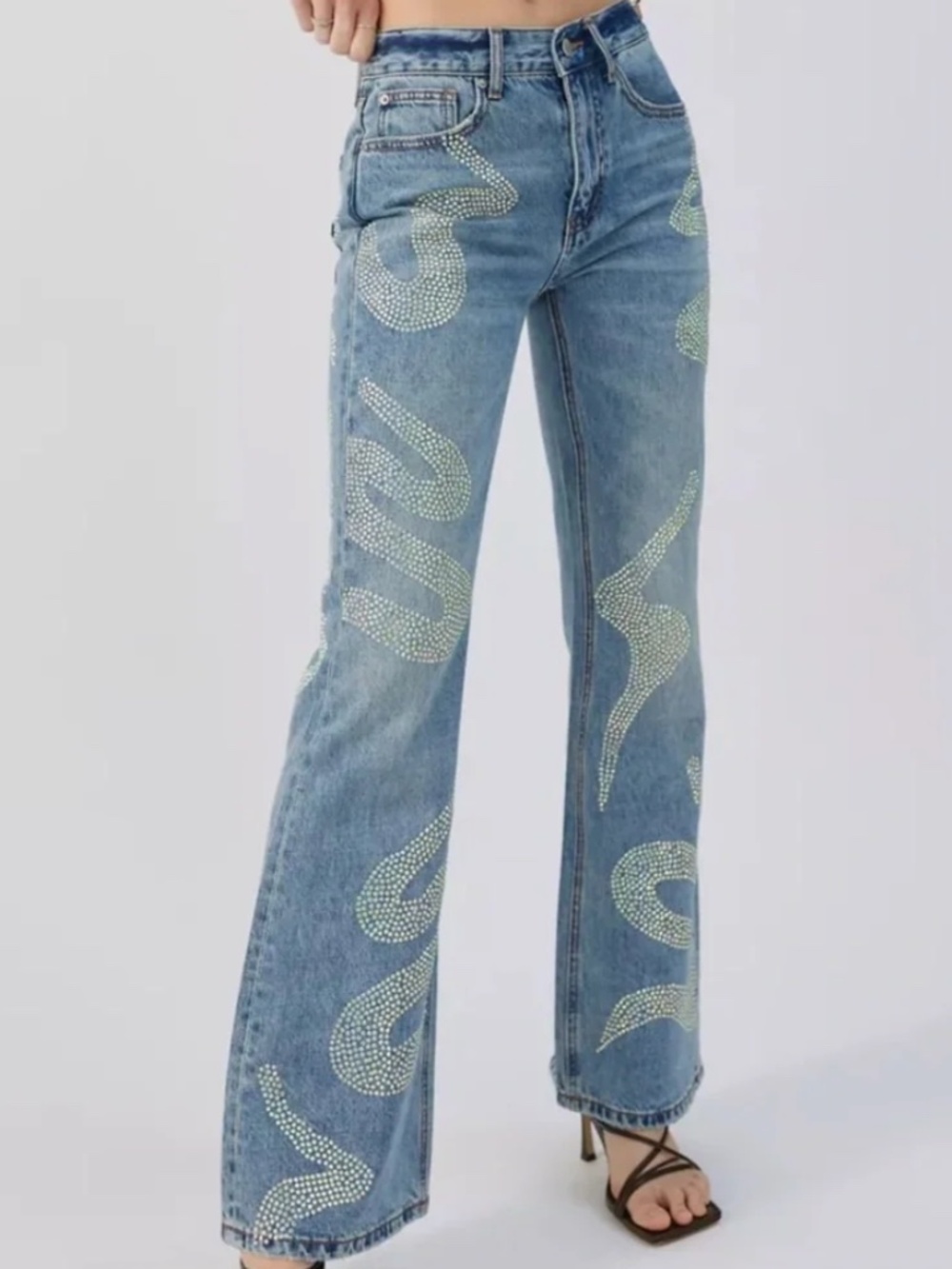 BDG 90’s Bootcut Flared mid-rise Jeans with Rhinestone embellished Size 24 Y2K